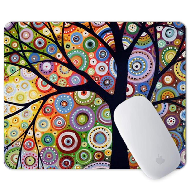 BOSOBO Mouse Pad, Custom Tree of Life Mouse Mat, Small Gaming Mouse Pad for Women and Men, Waterproof Office Mousepad, Non-Slip Rubber Base, Stitched Edge, Rectangle 10.2 x 8.3 x 0.12 Inch - Image 2